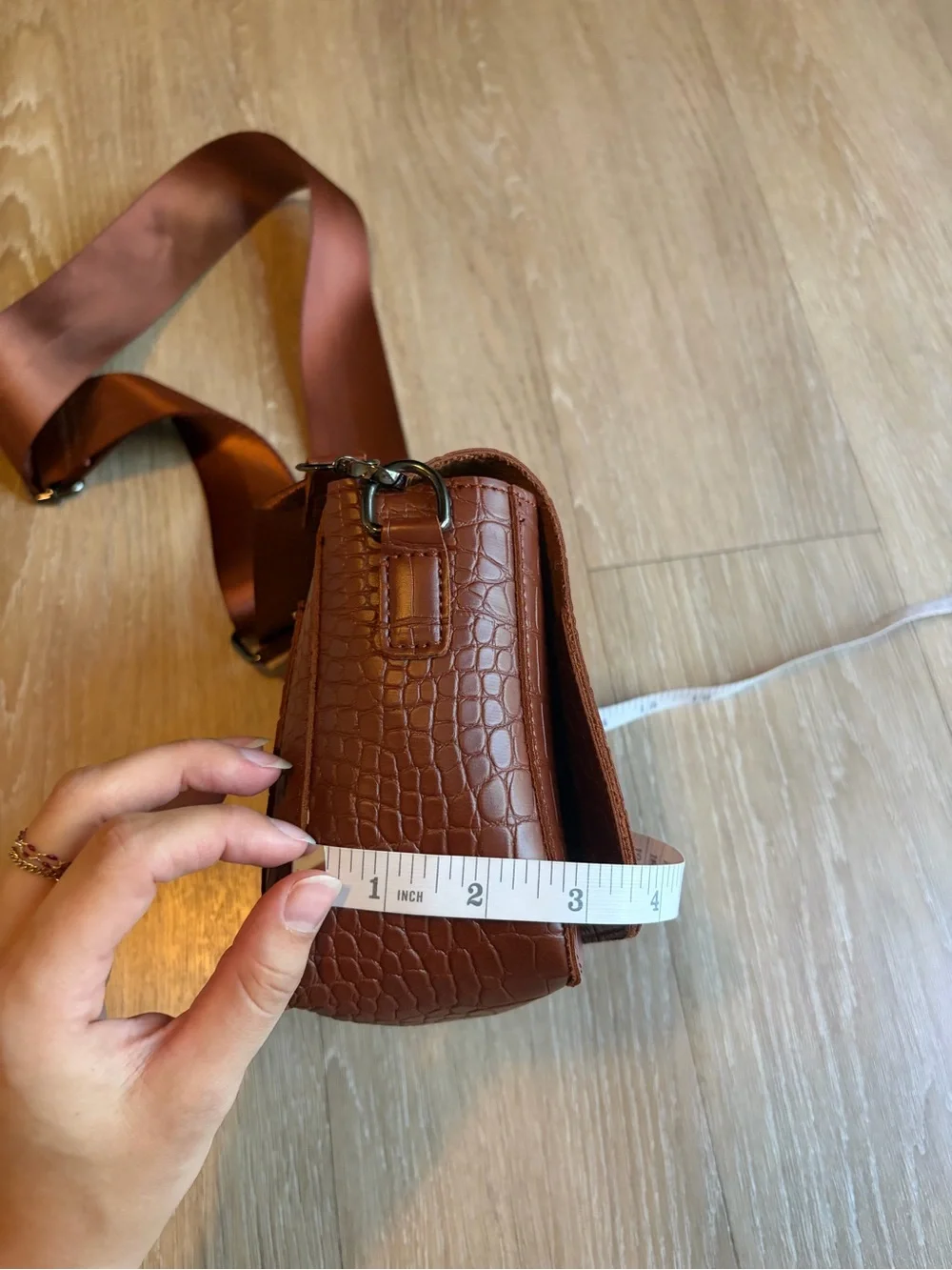 Brown Croc-Embossed Crossbody Bag